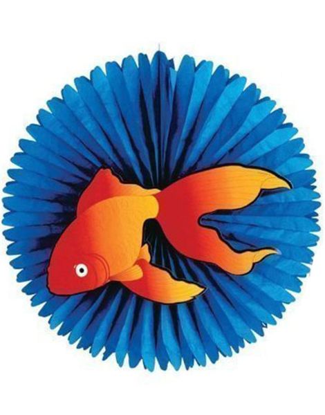 Blå Orientalisk Stor Pappersfläkt med Koi 55 cm
