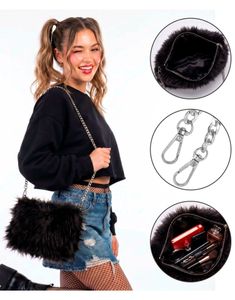 Svart Skulderveske i Plysj
