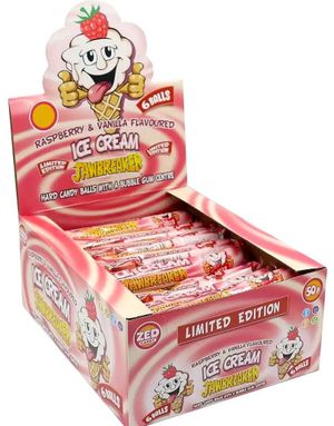 24 st 6-pk Zed Jawbreaker med Hallon- och Vaniljsmak samt Tuggummituggkärna - Hel Låda 1,18 kg