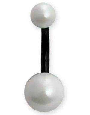 Svart Navelpiercing med Vita Pärlor