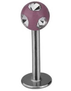 Labrett med Glittrande Rosa Kula - Strl 1.2 x 8 mm med 3 mm kula