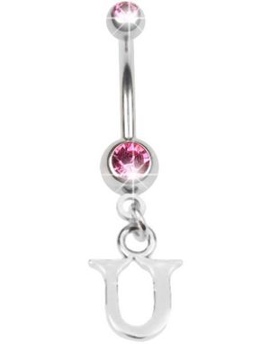 Navelpiercing med Bokstaven U & Rosa Stenar