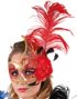 RÖD Venetiansk Colombina-Mask - Delvis Transparent med Röd/Guldfärgad Dekor och Utsmyckning