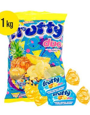 1 kg Frutty Duo Pineapple/Honeydew Melon - Stor Pose Karameller med Honningmelon og Ananassmak