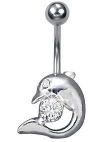 Navelpiercing med Delfin och Blå Sten