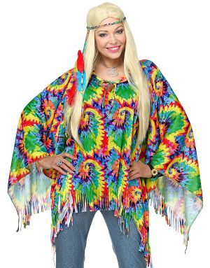 Psykadelisk Hippie Poncho och Pannband