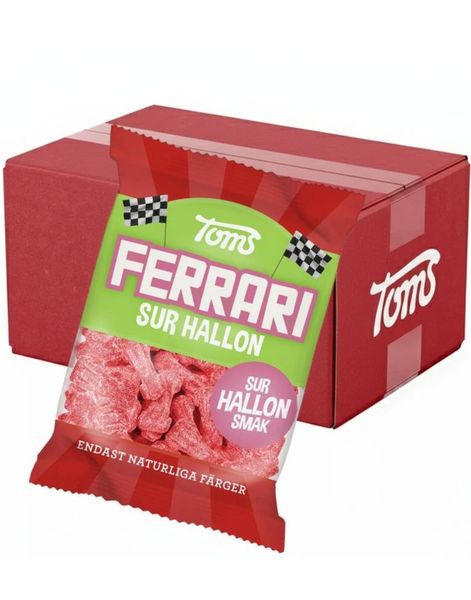 30 st Toms Ferrari Sur Hallon - Bilformade Vingummibitar med Sur Hallonsmak - Hela Låda 3,6 kg