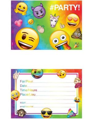 8 stk Invitasjoner med Konvolutter - Emoji Party