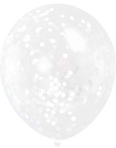 6 stk 30 cm Genomskinliga Ballonger med Vit Konfetti