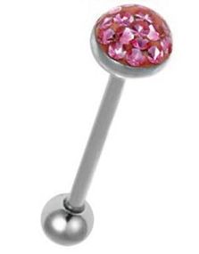 Tungpiercing med Glittrande Rosa Stenar på Toppkulan