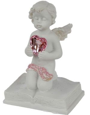 Knelende Barneengel som Holder Rosa Hjerte 5,5cm