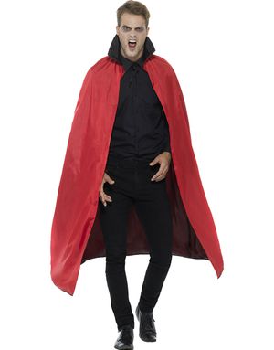 Svart och Röd Vändbar Vampyrkappa 127 cm