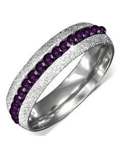 6 mm Silverfärgad Glittrande Stålring Infattad med Lila CZ Stenar