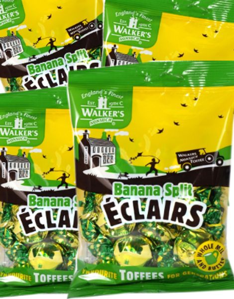 12 påsar Walkers Banana Split Eclairs Toffee - Hel Låda
