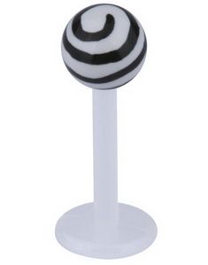 Labret m/Randig Kula - Vit/Svart - Strl 1,2x8x4mm