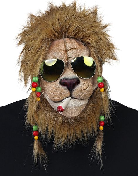 Rastafari Lejon – Heltäckande Latexmask med Hår och Glasögon