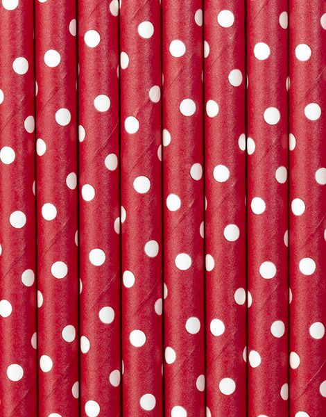 10 stk Röda och Vita Polka Dot Sugrör 