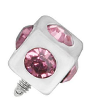 Fyrkantig Silverfärgad Dermal Anchor Kula med Rosa Stenar - Strl 3 mm kula med 1,2 mm gängor
