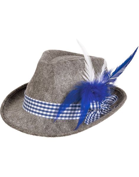 Grå Oktoberfesthatt med Bånd og Fjær
