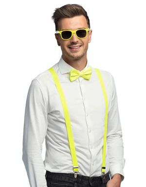 Neongula Hängslen, Fluga och Maskeradglasögon - Maskeradset
