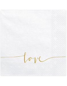 20 stk Vita Servietter med Guldfärgad Love Text 33x33 cm