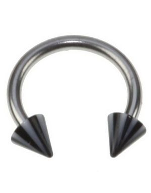 Rund Ögonbrynspiercing med Svarta och Vita Spike Kulor - 1.2 x 8 mm