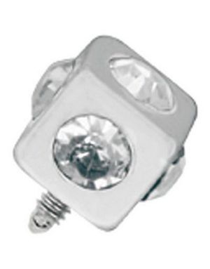 Fyrkantig Silverfärgad Dermal Anchor Kula med Klara Stenar - Strl 3 mm kula med 1,2 mm gängor