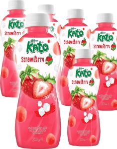 6 st Kato Fruit Juice Nata De Coco Strawberry - Juice med Jordgubbssmak och Kokosgelébitar - Helt Paket 6x320 ml (Thailand)