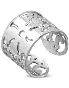 Silverfärgad Cuff Stålring med Blomster Design