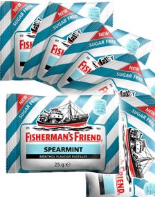 24 stk Sukkerfri Fisherman's Friend med Smak av Spearmint 25 g Hel Eske