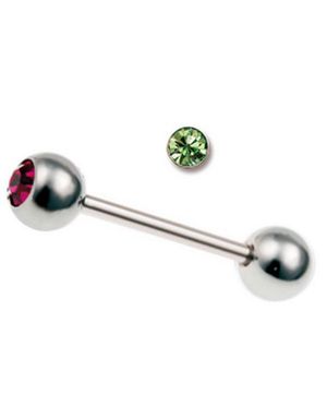 Fin Tungpiercing med Grön Sten
