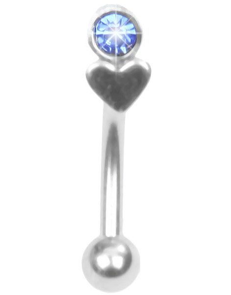 Ögonbrynspiercing med Hjärta och Blå Sten - 1.2 x 8 mm
