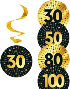 Jubileumsfirande - Hängande Swirls i Svart och Guld