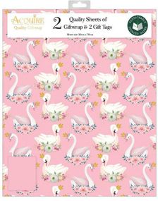 2 stk Svane Rosa Gavepapir med 2 stk Navnelapper - 50x70cm