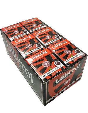 24 stk Läkerol Sugarfree Red Orange Licorice / Sukkerfrie Pastiller med Lakris og Blodappelsinsmak - Hel Eske 600 gram