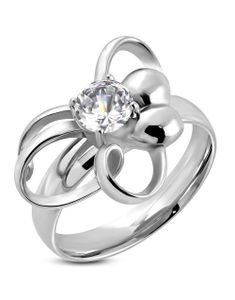 Fancy Flower - Silverfärgad Stålring Infattad med CZ Sten