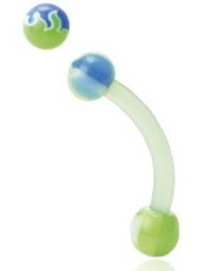 Flames in Blue and Green - 1.2 x 8 mm Ögonbrynspiercing
