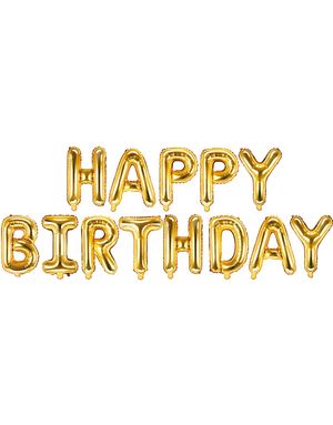 Happy Birthday – Guldfärgade Folieballonger 340x35 cm