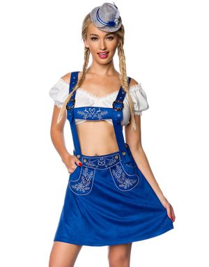 Kort A-Formad Oktoberfestskjol i Kungsblått med Hängslen och Broderi