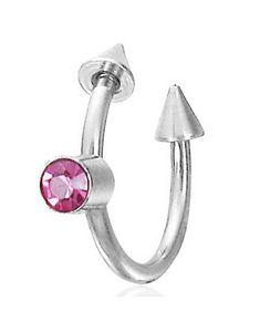 Ögonbrynspiercing med Spike Kulor & Rosa Sten - 1,2 x 10 mm