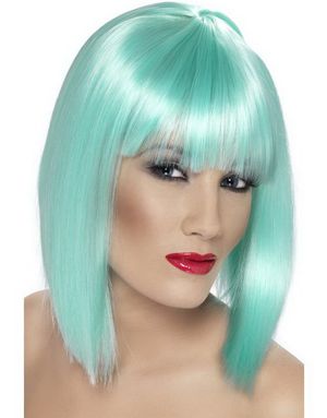 Glam Bob-Cut Peruk - Turkos