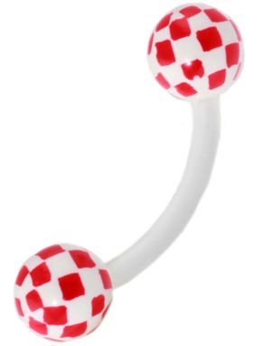 Ögonbrynspiercing med Schackmönster - Vit/Rd - 1.2 x 8 mm