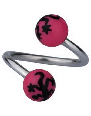 Ögonbrynspiercing med Salamander - Rosa/Svart - 1.2 x 10 mm