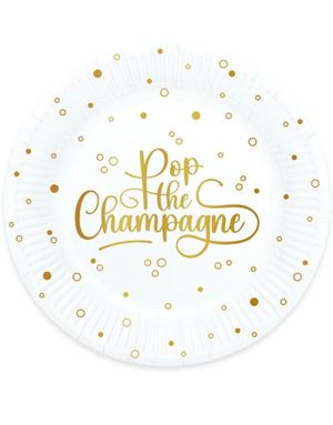 8 stk Pop the Champagne - Hvite Papptallerkener 23 cm