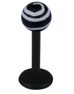 Labret m/Randig Kula - Svart/Vit - Strl 1,2x8x4mm