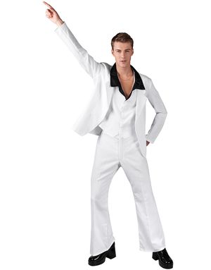 Vit Saturday Night Fever Inspirerad Herrdräkt