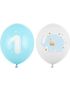 50 stk Blå og Hvite Ballonger med Motiv av Elefant og 1-Tall 30 cm