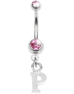 Navelpiercing med Bokstaven P & Rosa Stenar