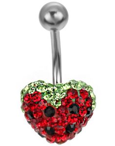 Strawberry Heart Navelpiercing - Röd/Grön/Svart