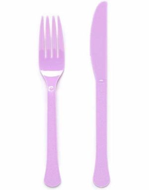 24 Delers Gjenbrukbart Lavendelrosa Plastbestikk